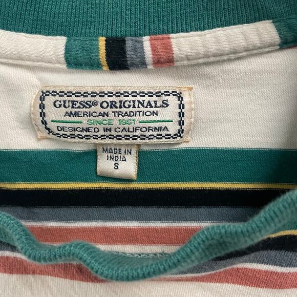 Vintage Guess Mens Size Small Stripe Tee T Shirt Logo Crewneck 90s Y2K - Picture 4 of 5